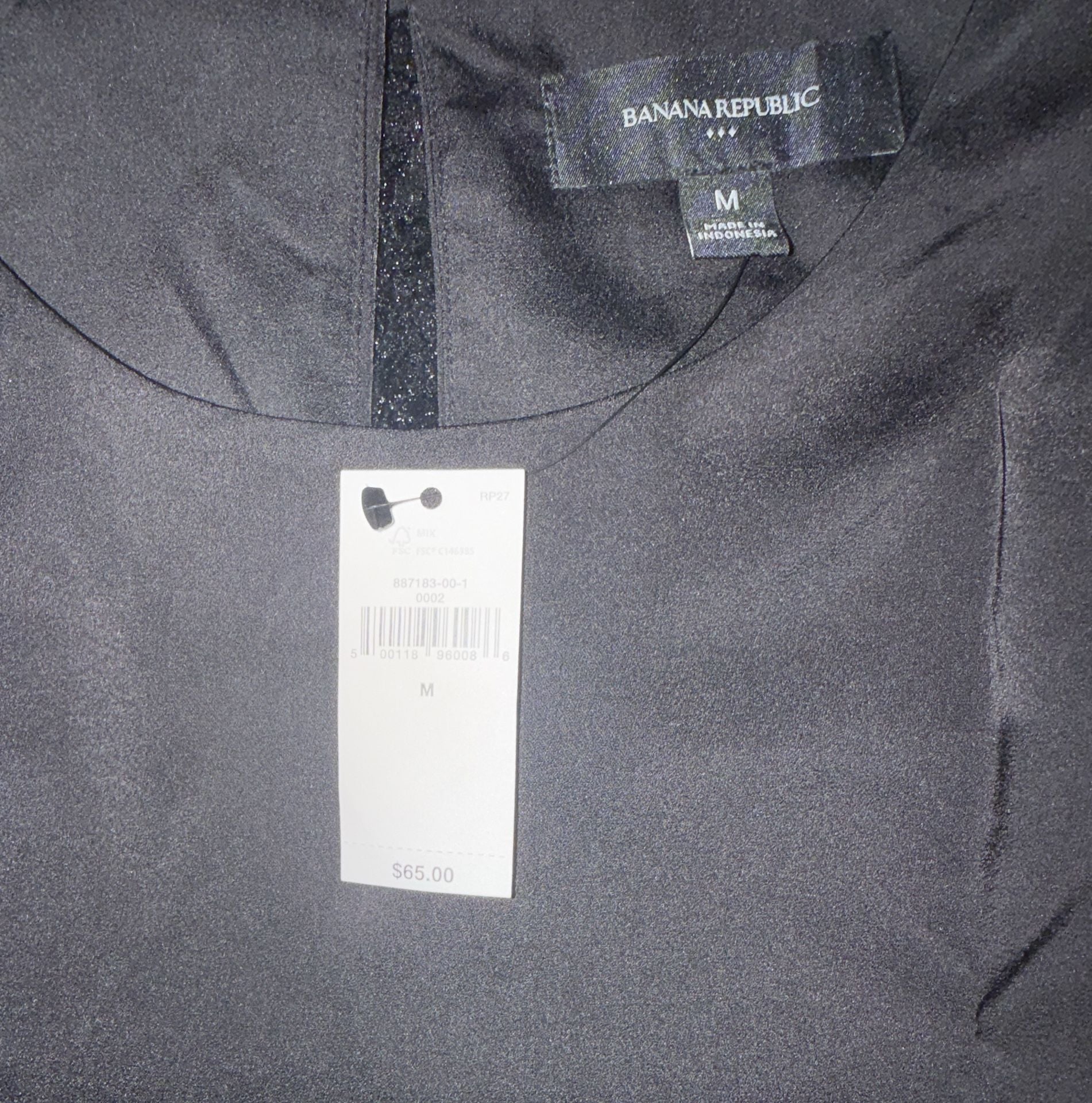 Banana Republic Short Sleeve Blouse Size M Black Satin 3