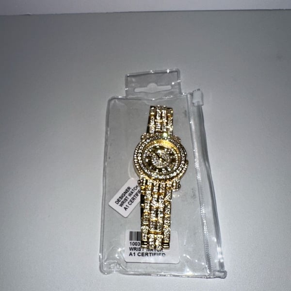Ice Star Gold Tone Iced Out Rhinestone Roman Numeral Quartz Watch