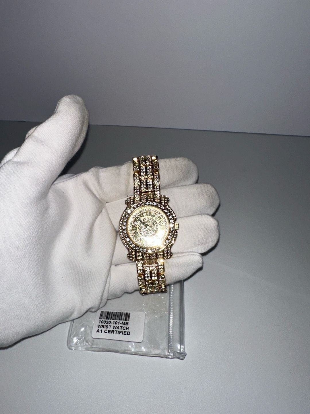 Ice Star Gold Tone Iced Out Rhinestone Roman Numeral Quartz Watch 3