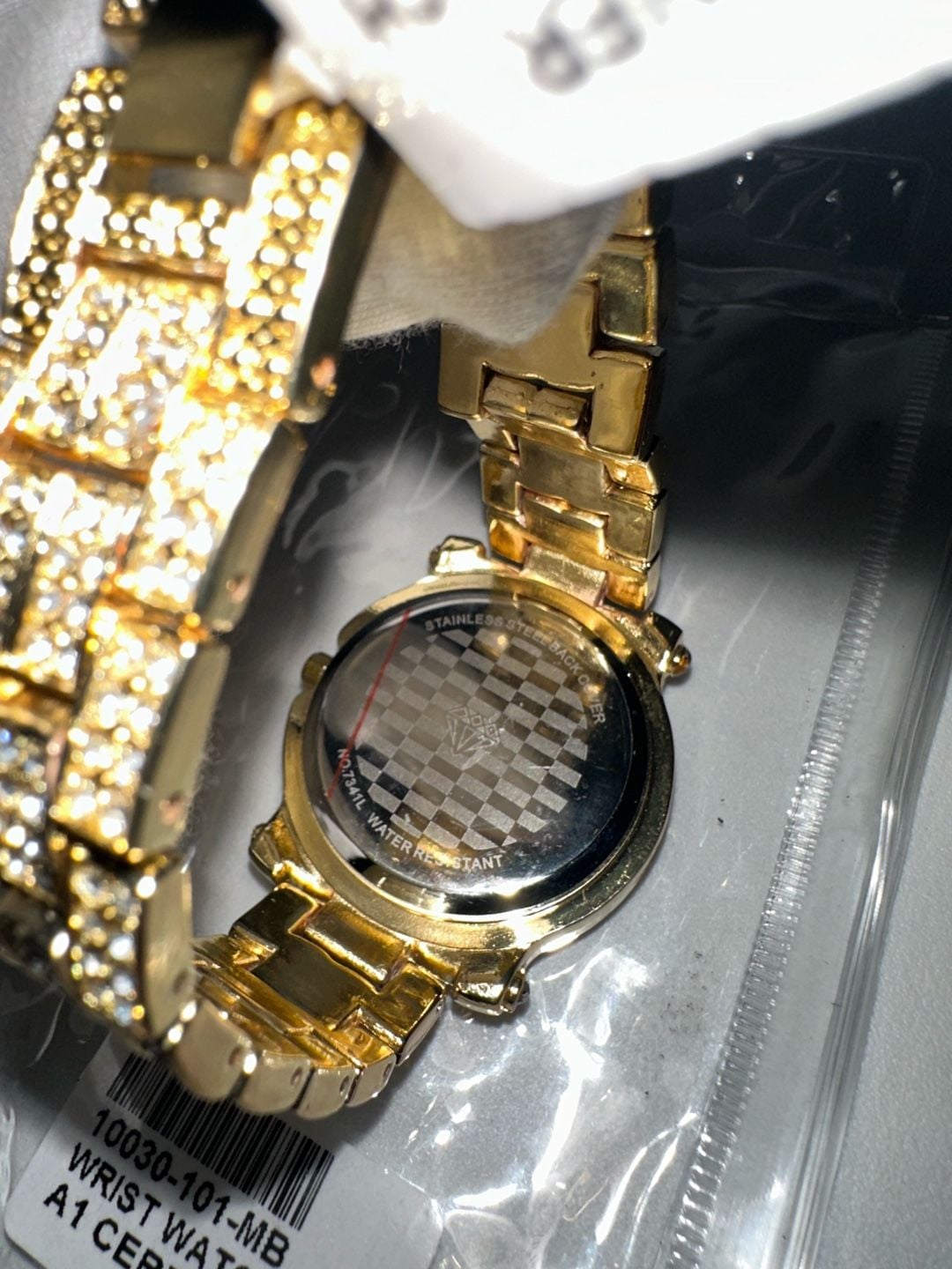 Ice Star Gold Tone Iced Out Rhinestone Roman Numeral Quartz Watch 5