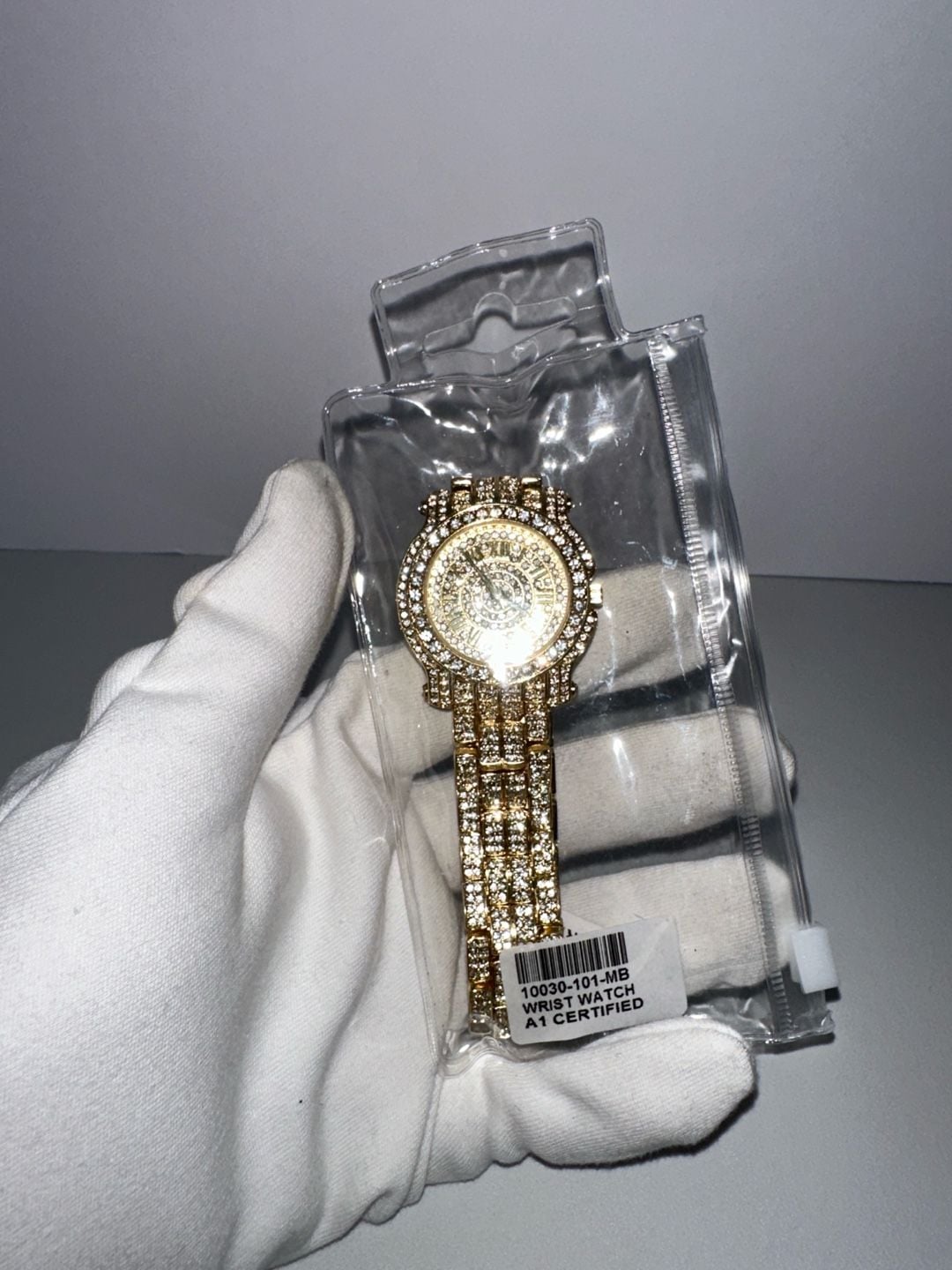 Ice Star Gold Tone Iced Out Rhinestone Roman Numeral Quartz Watch 6
