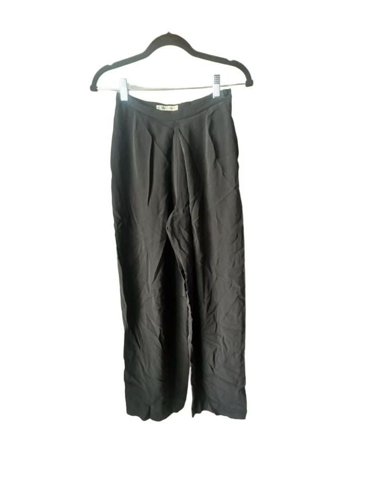 Giorgio Armani Le Collezioni Pleated Wide Leg Pants Size 4 38 Black Silk Blend 2