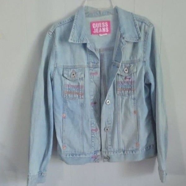 Guess Jeans Denim Jacket Embroidered Blue