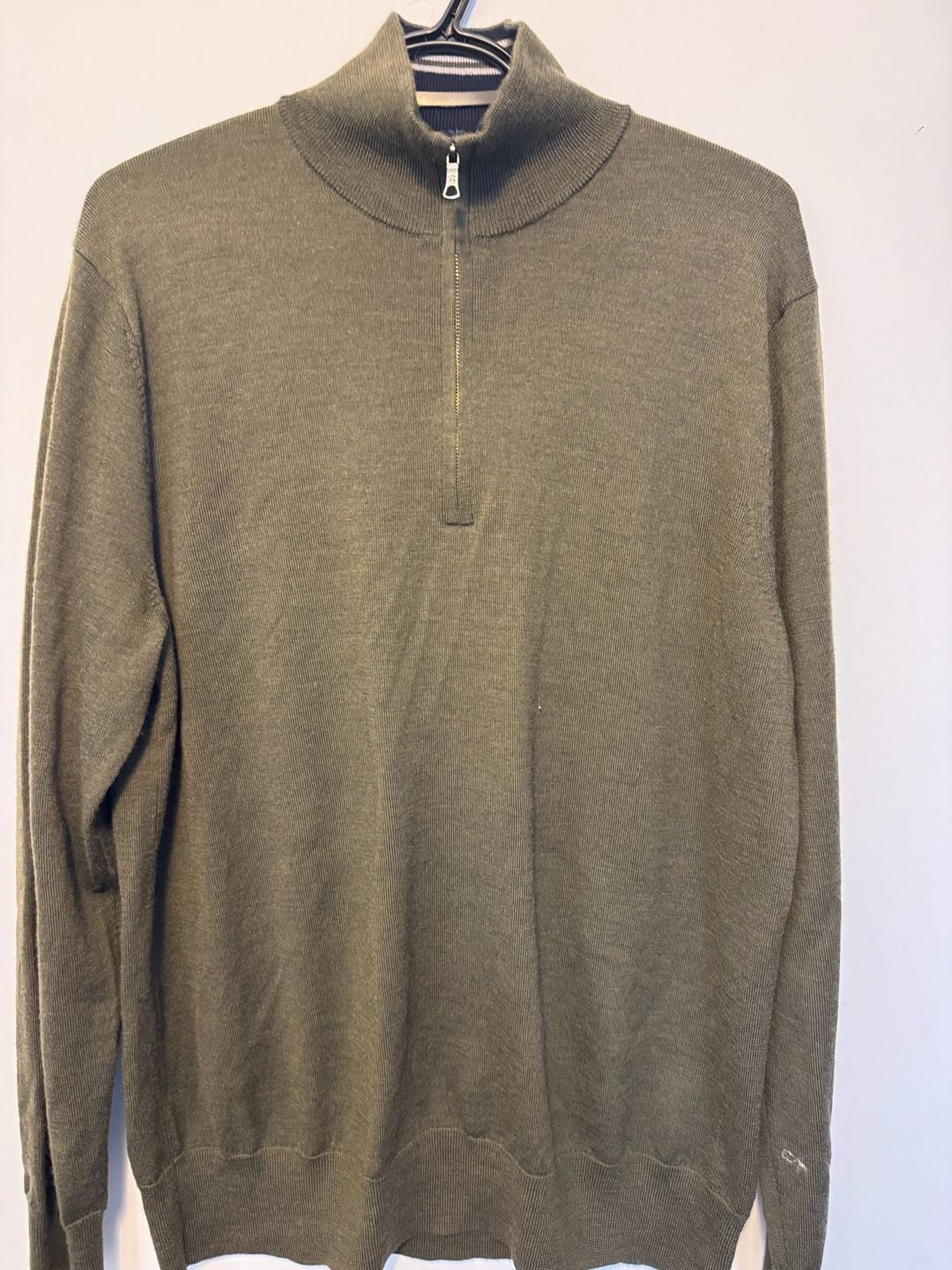 Brooks Brothers Italian Yarn 1/4 Zip Sweater Size L Olive Merino Wool 2