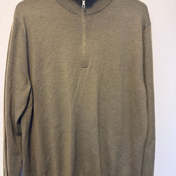 Brooks Brothers Italian Yarn 1/4 Zip Sweater Size L Olive Merino Wool