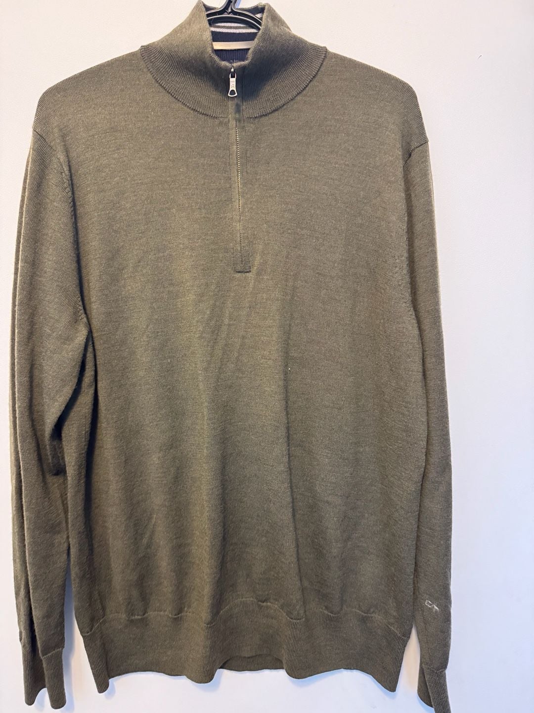 Brooks Brothers Italian Yarn 1/4 Zip Sweater Size L Olive Merino Wool 3