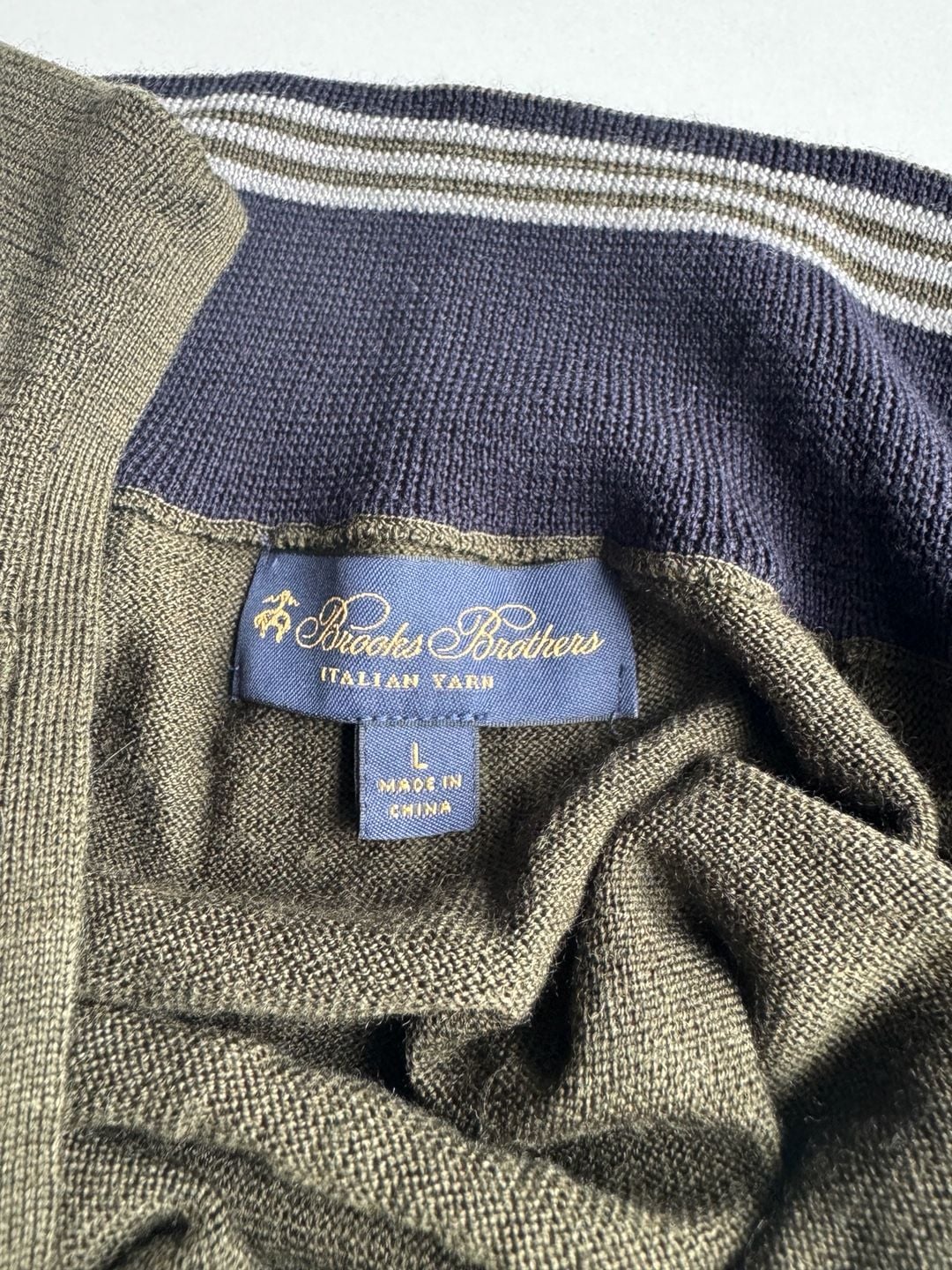 Brooks Brothers Italian Yarn 1/4 Zip Sweater Size L Olive Merino Wool 4