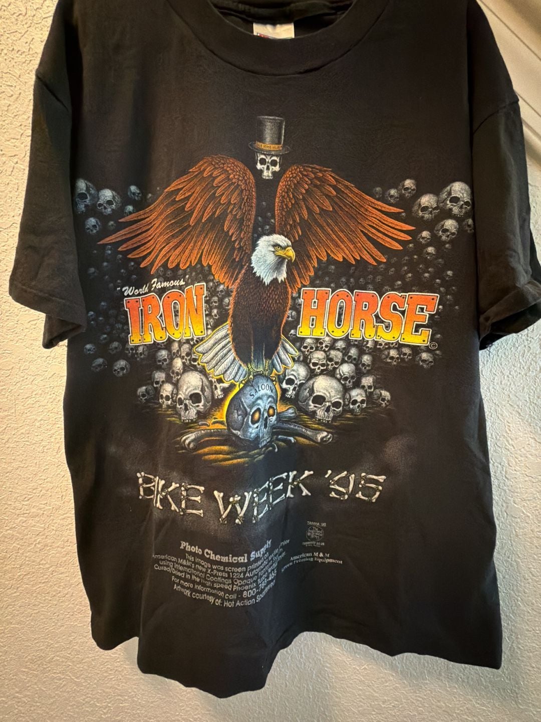 Hanes Iron Horse Bike Week '95 T-Shirt Size L Black Vintage 2