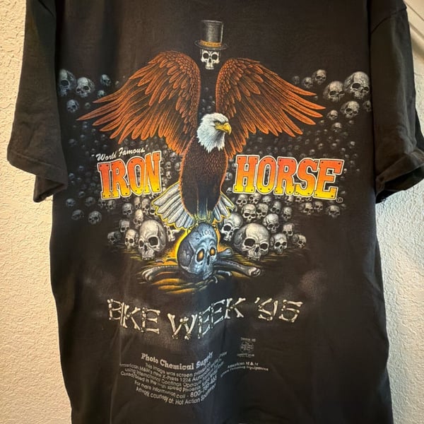 Hanes Iron Horse Bike Week '95 T-Shirt Size L Black Vintage