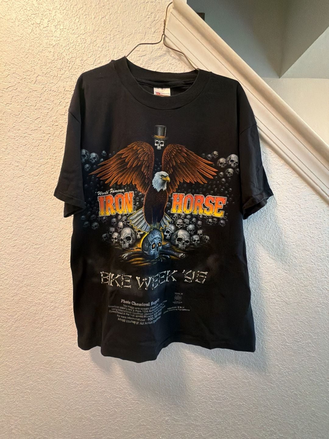 Hanes Iron Horse Bike Week '95 T-Shirt Size L Black Vintage 3