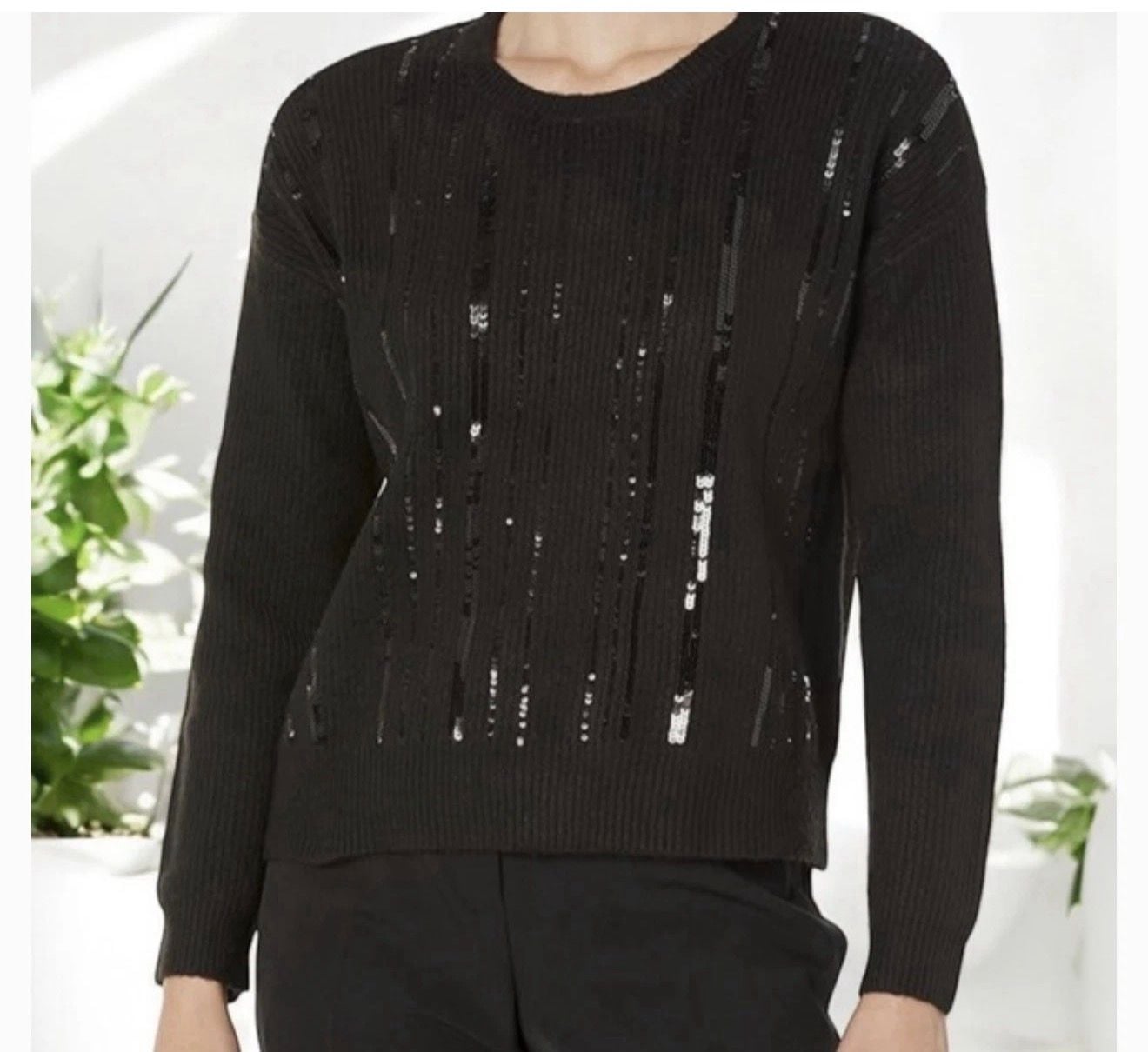 Calvin Klein Sequin Crew Neck Long Sleeve Sweater Black Size S 2