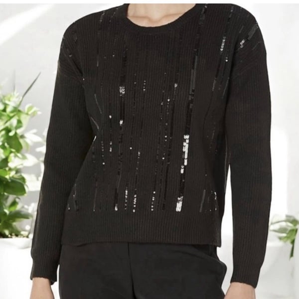 Calvin Klein Sequin Crew Neck Long Sleeve Sweater Black Size S