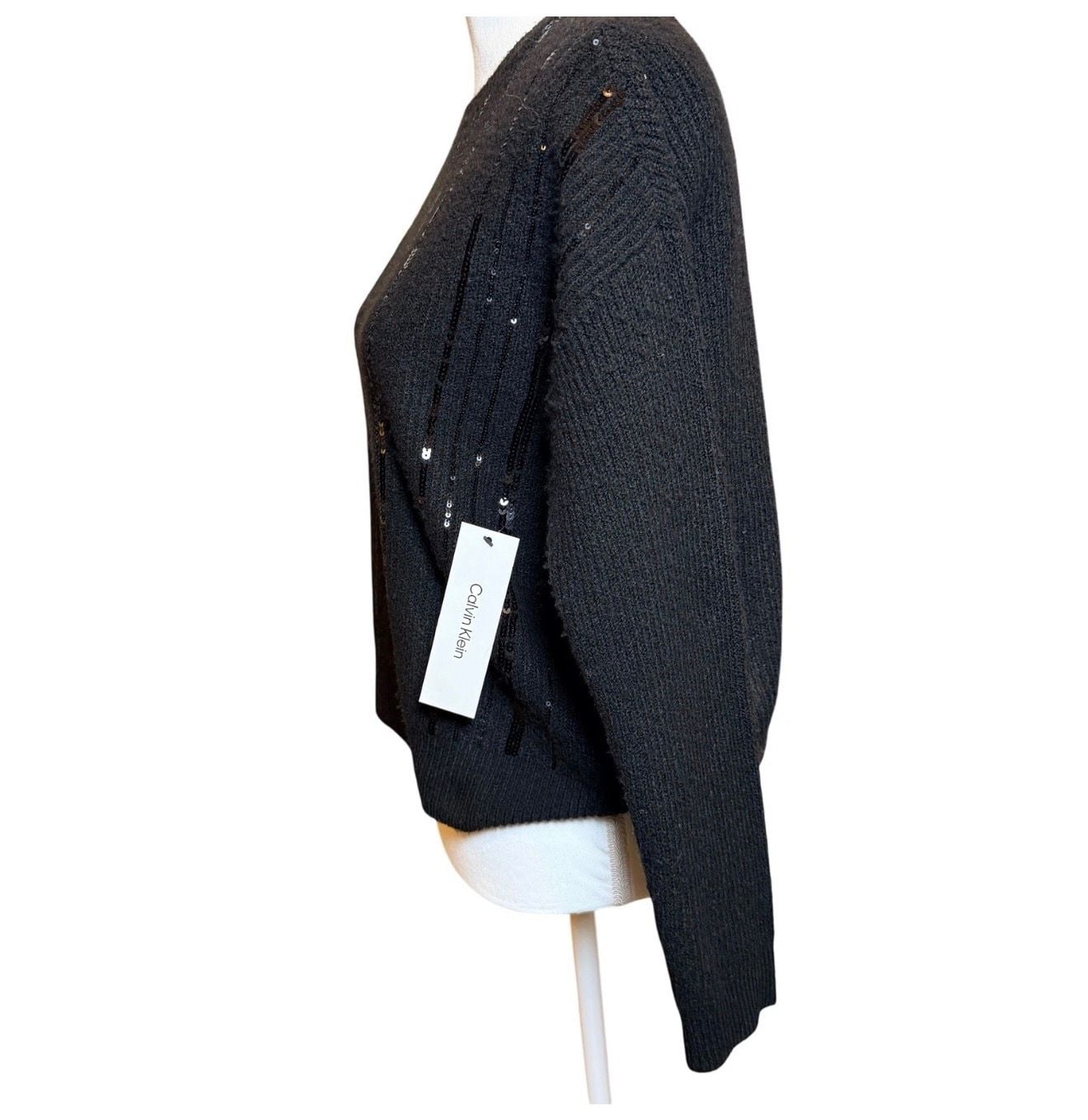 Calvin Klein Sequin Crew Neck Long Sleeve Sweater Black Size S 5