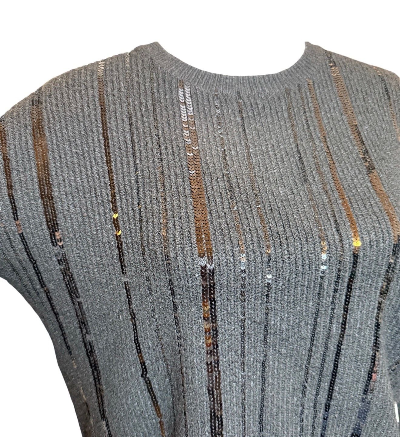 Calvin Klein Sequin Crew Neck Long Sleeve Sweater Black Size S 7