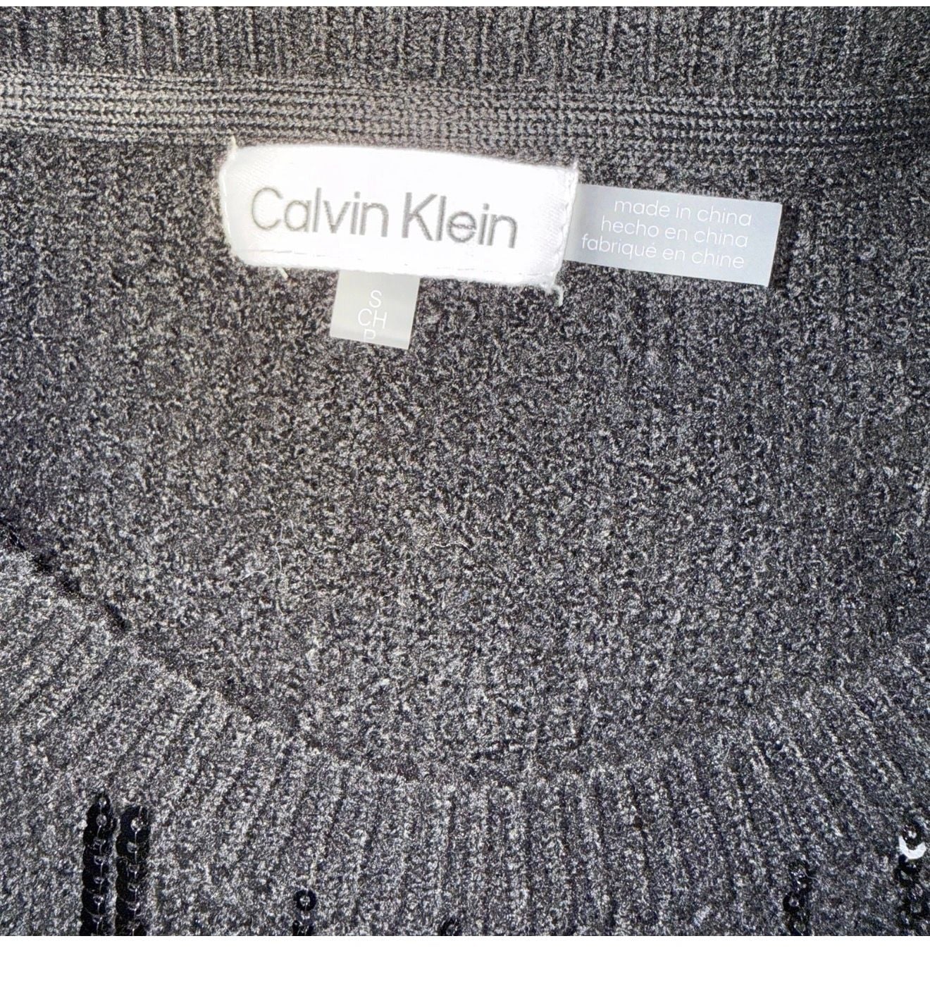 Calvin Klein Sequin Crew Neck Long Sleeve Sweater Black Size S 10