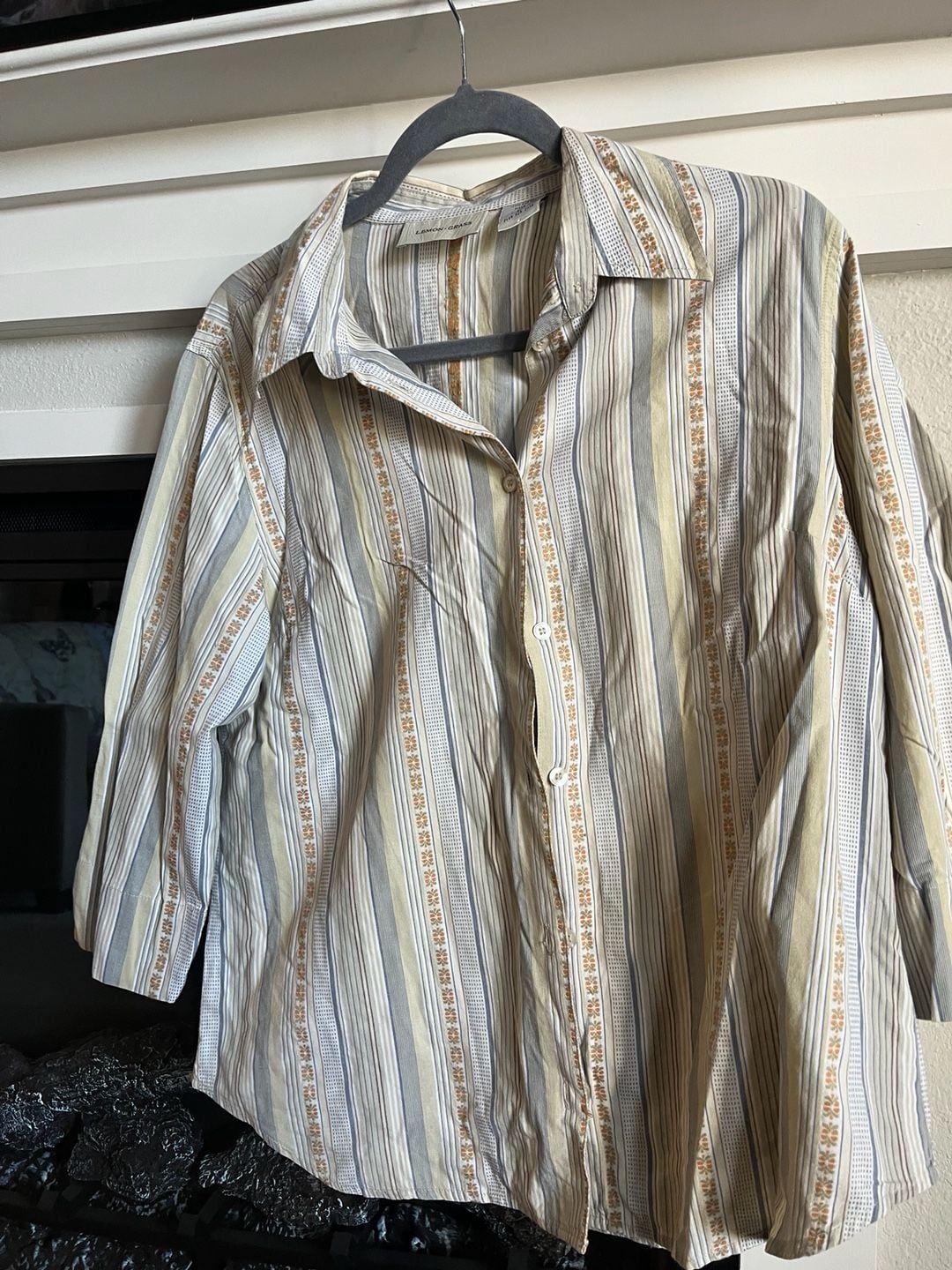 Lemon Grass Button Down Shirt Size L Multicolor Striped Cotton 2