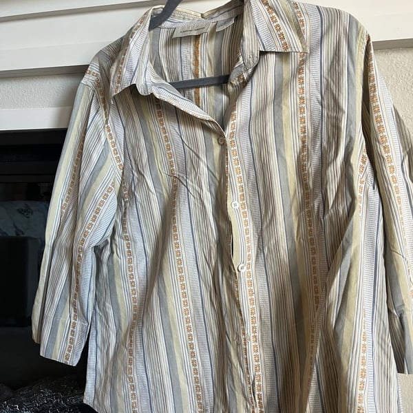 Lemon Grass Button Down Shirt Size L Multicolor Striped Cotton
