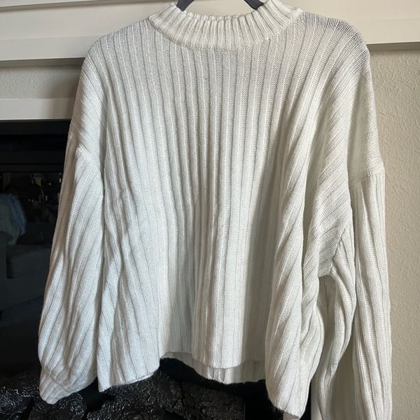Princess Polly Oversized Sweater Size L/XL White Ribbed Knit