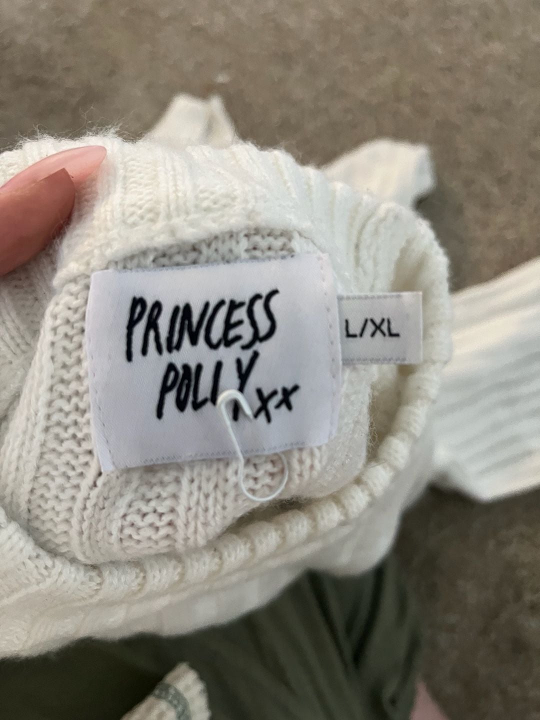 Princess Polly Oversized Sweater Size L/XL White Ribbed Knit 4