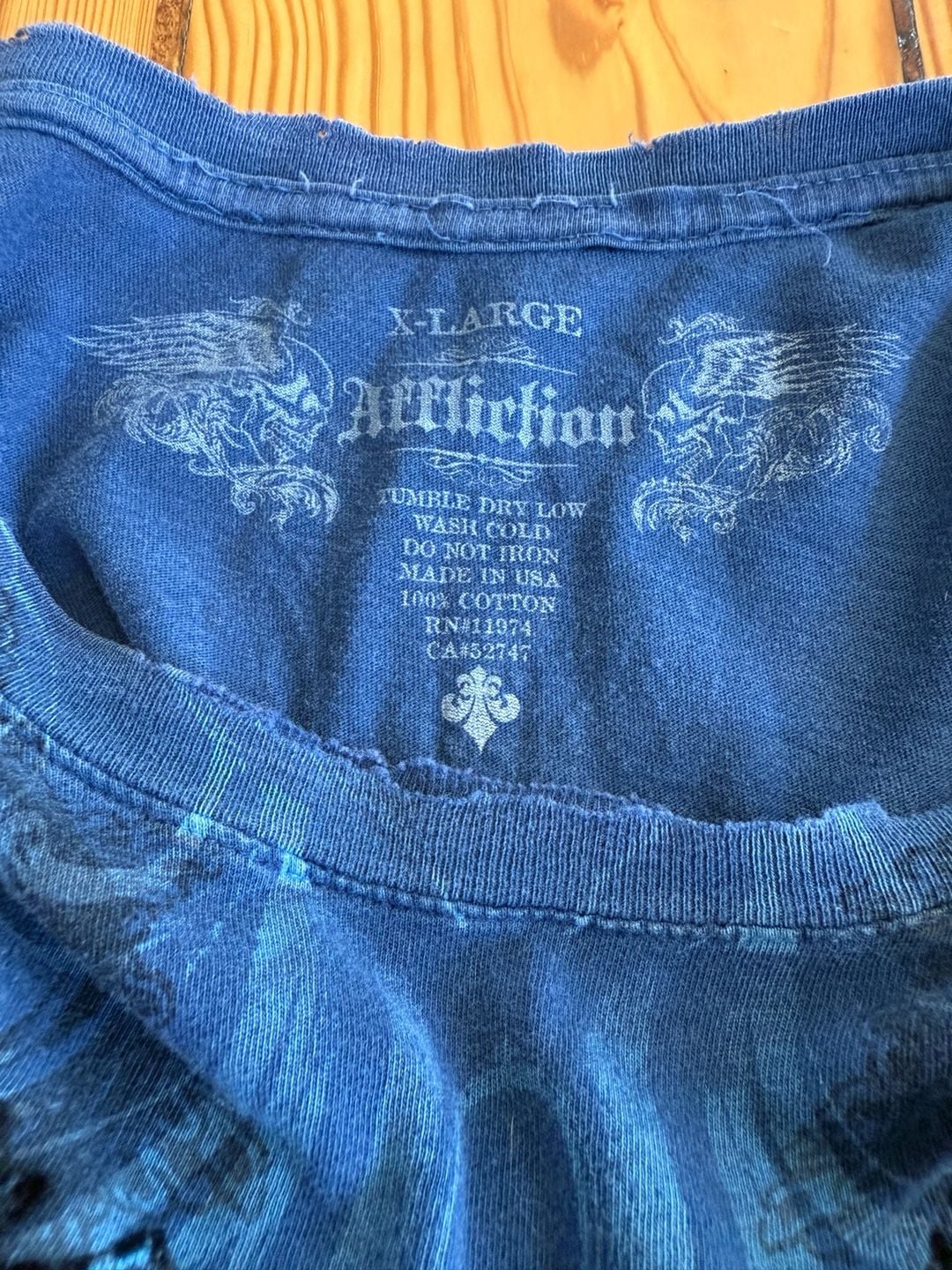 Affliction Graphic T-Shirt Blue Distressed Y2K 8