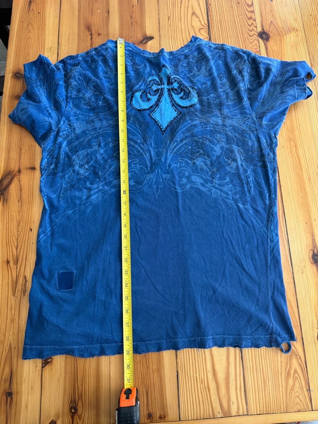 Affliction Graphic T-Shirt Blue Distressed Y2K 11