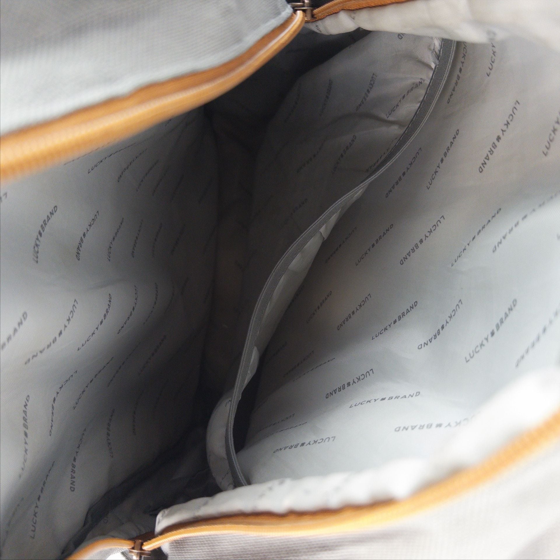 Lucky Brand Backpack Gray Canvas Brown Leather Trim 8