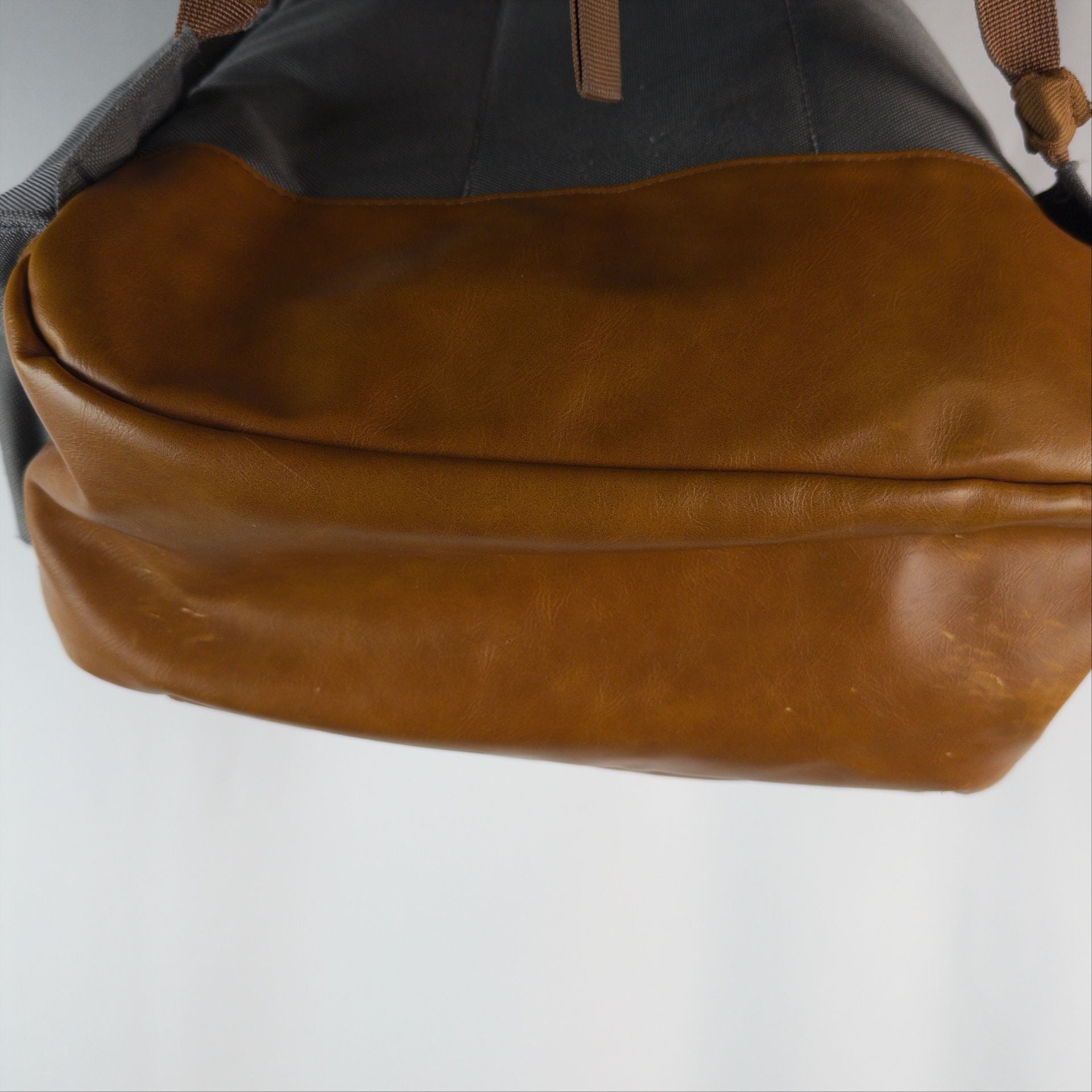 Lucky Brand Backpack Gray Canvas Brown Leather Trim 10