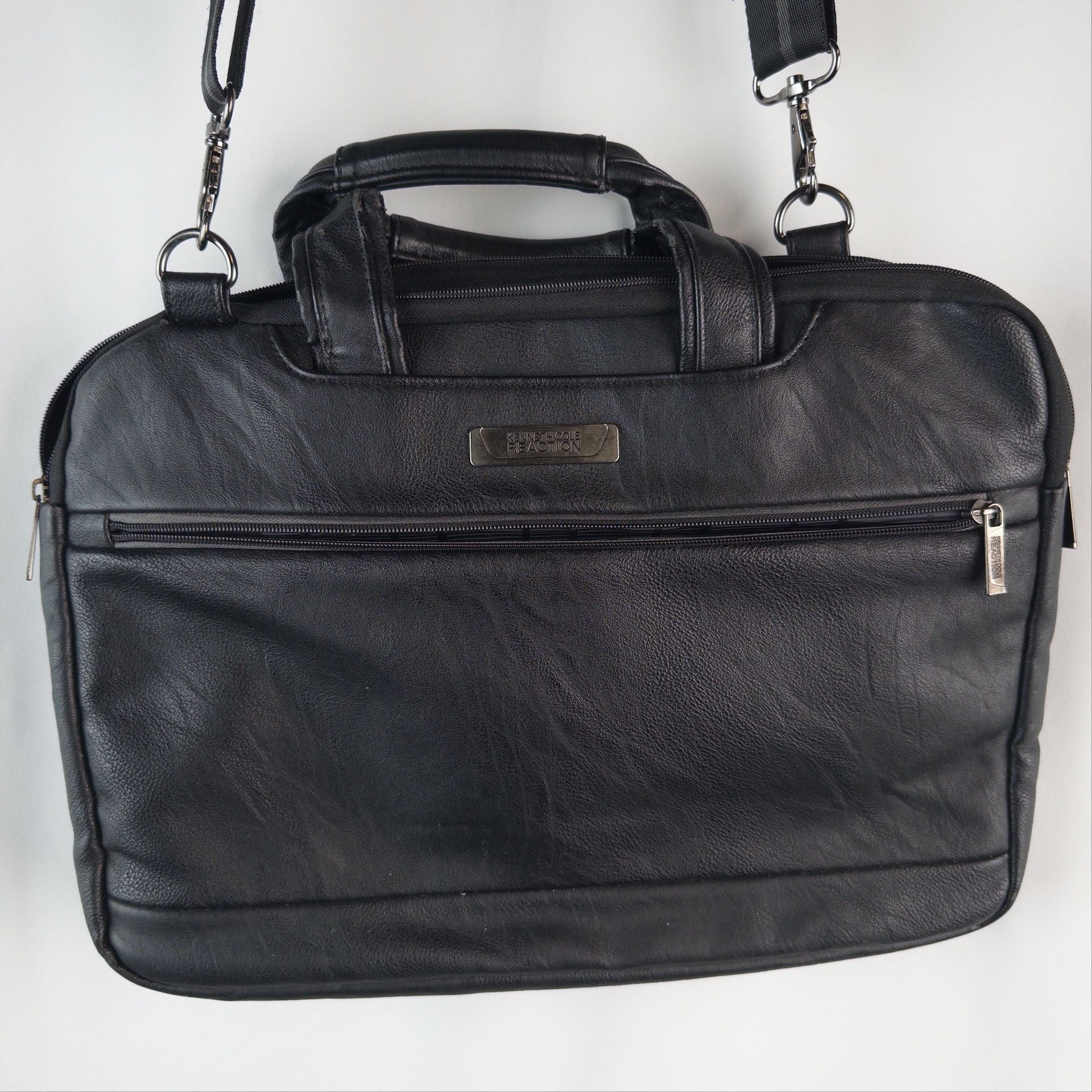 Kenneth Cole Reaction Black Faux Leather Laptop Briefcase Bag 2