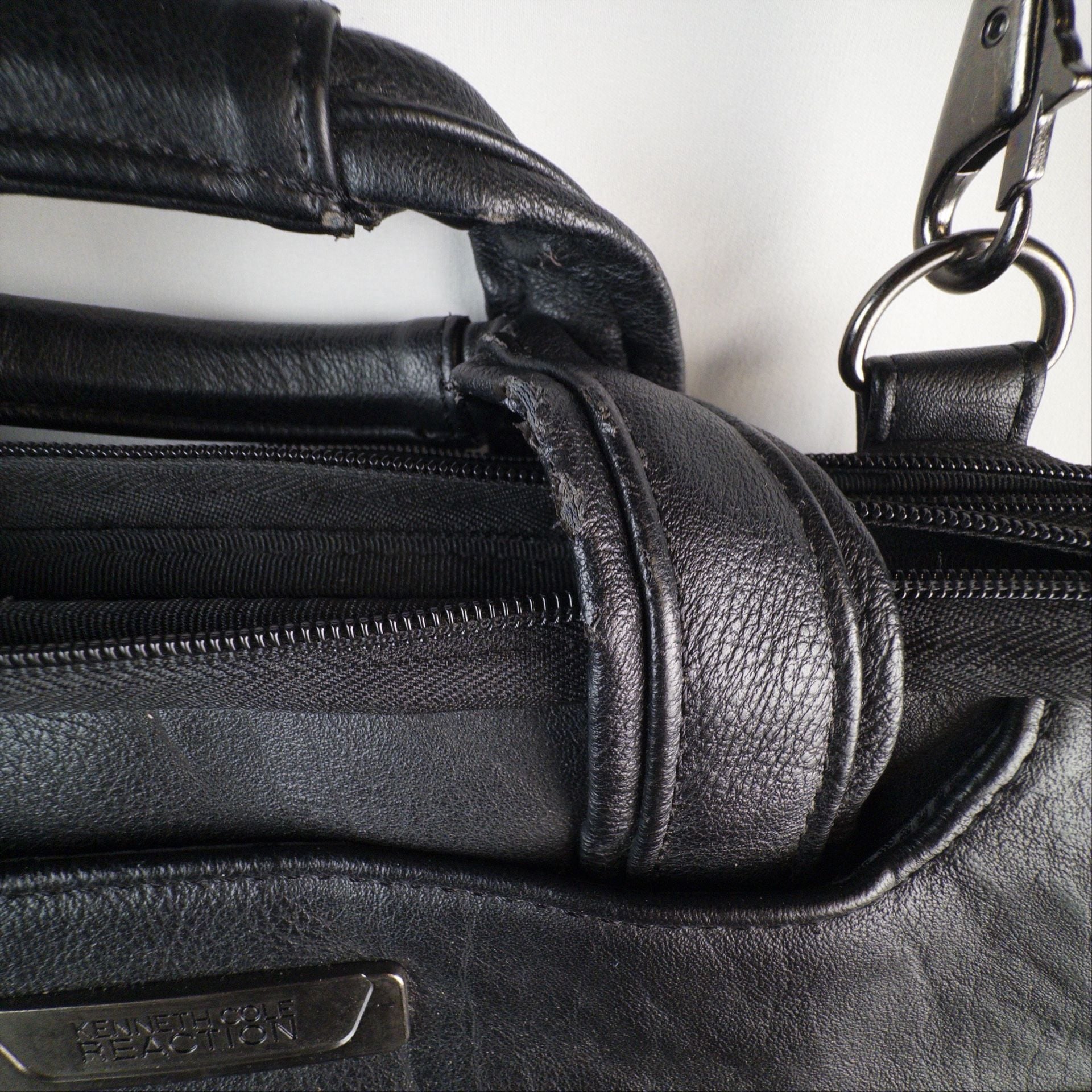 Kenneth Cole Reaction Black Faux Leather Laptop Briefcase Bag 4