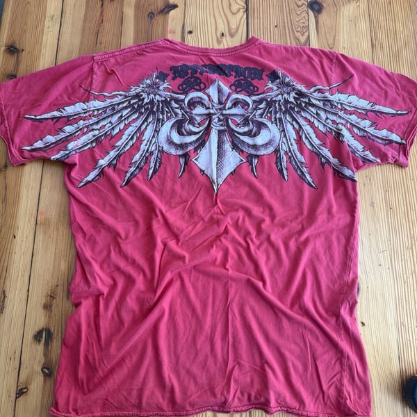Affliction Graphic T-Shirt Size XL Red Fleur-de-lis Wing Cross Y2K Grunge