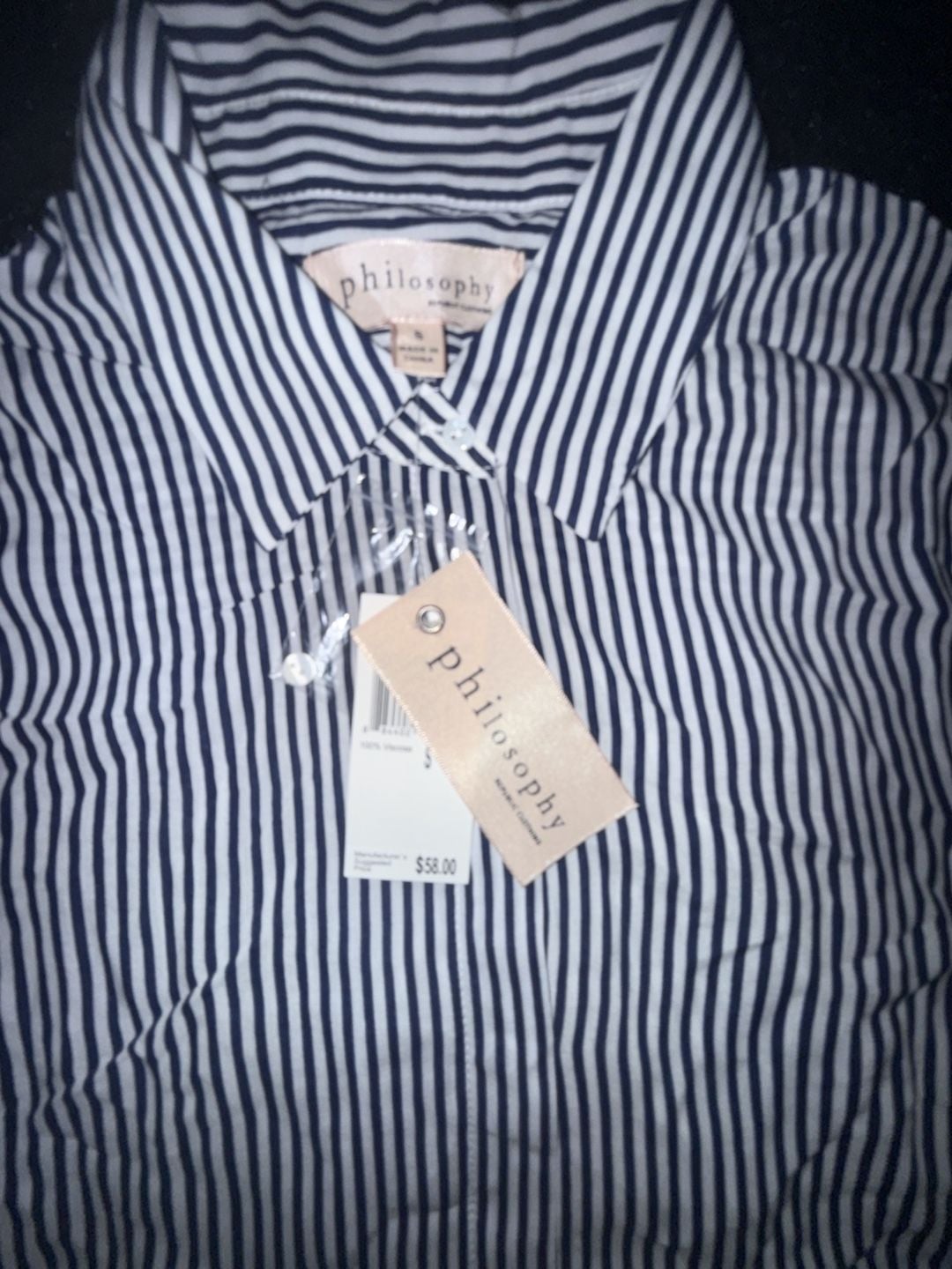 Philosophy Button-Up Shirt Size S Blue White Striped Long Sleeve New 4