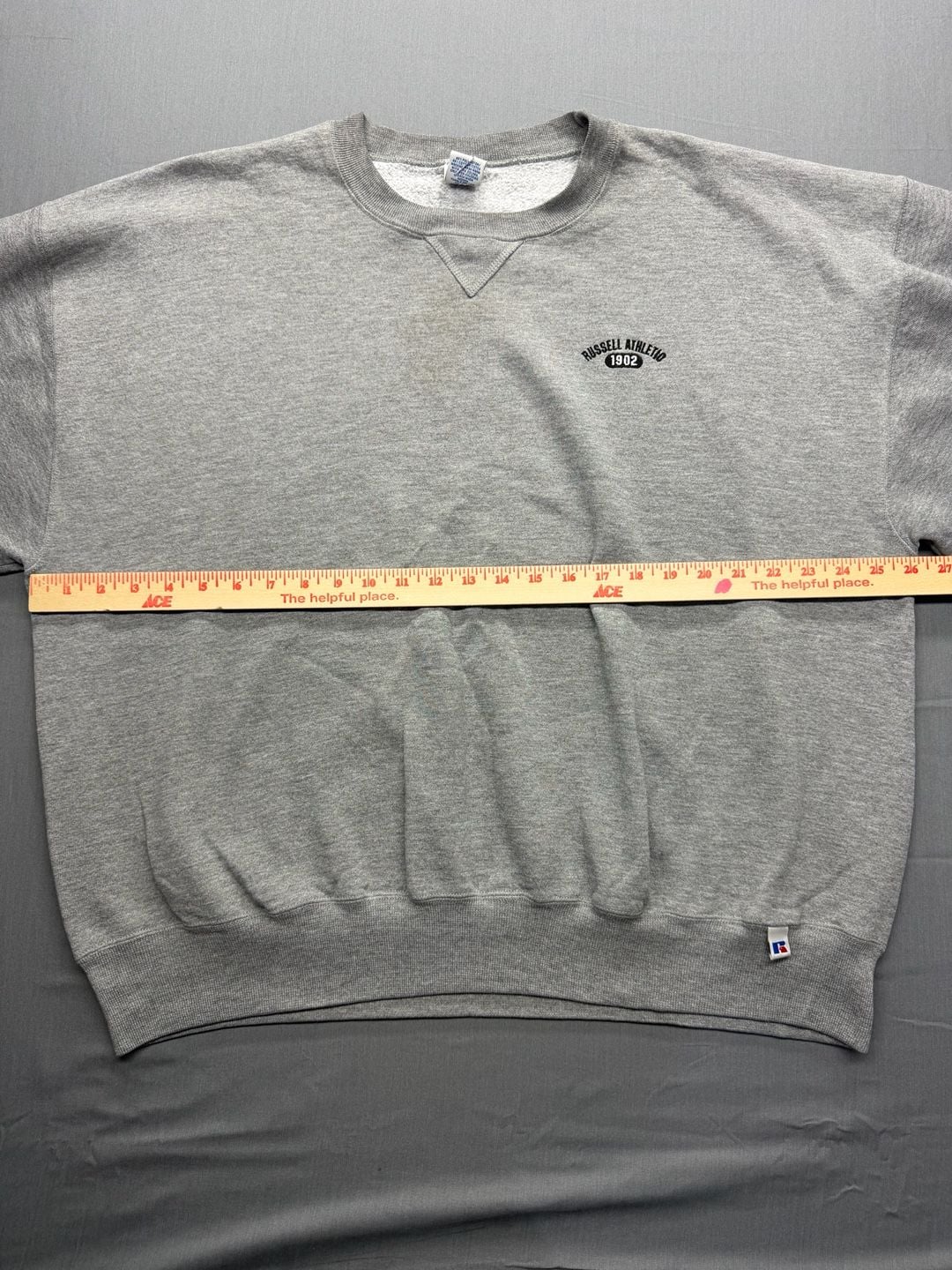 Russell Athletic Sweatshirt Gray V-Neck 1902 Embroidered Logo 7