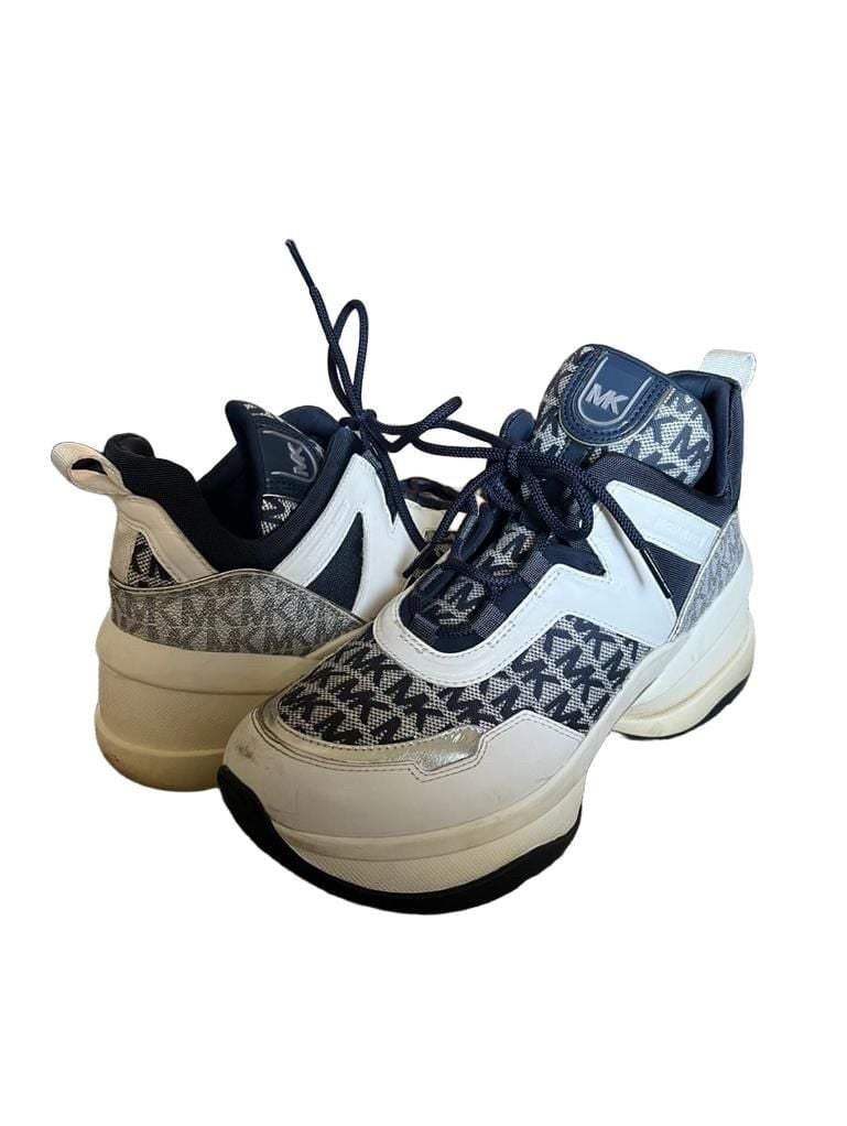 Michael Kors Olympia Trainer Size 9.5M Navy White Logo Chunky Sneaker 2