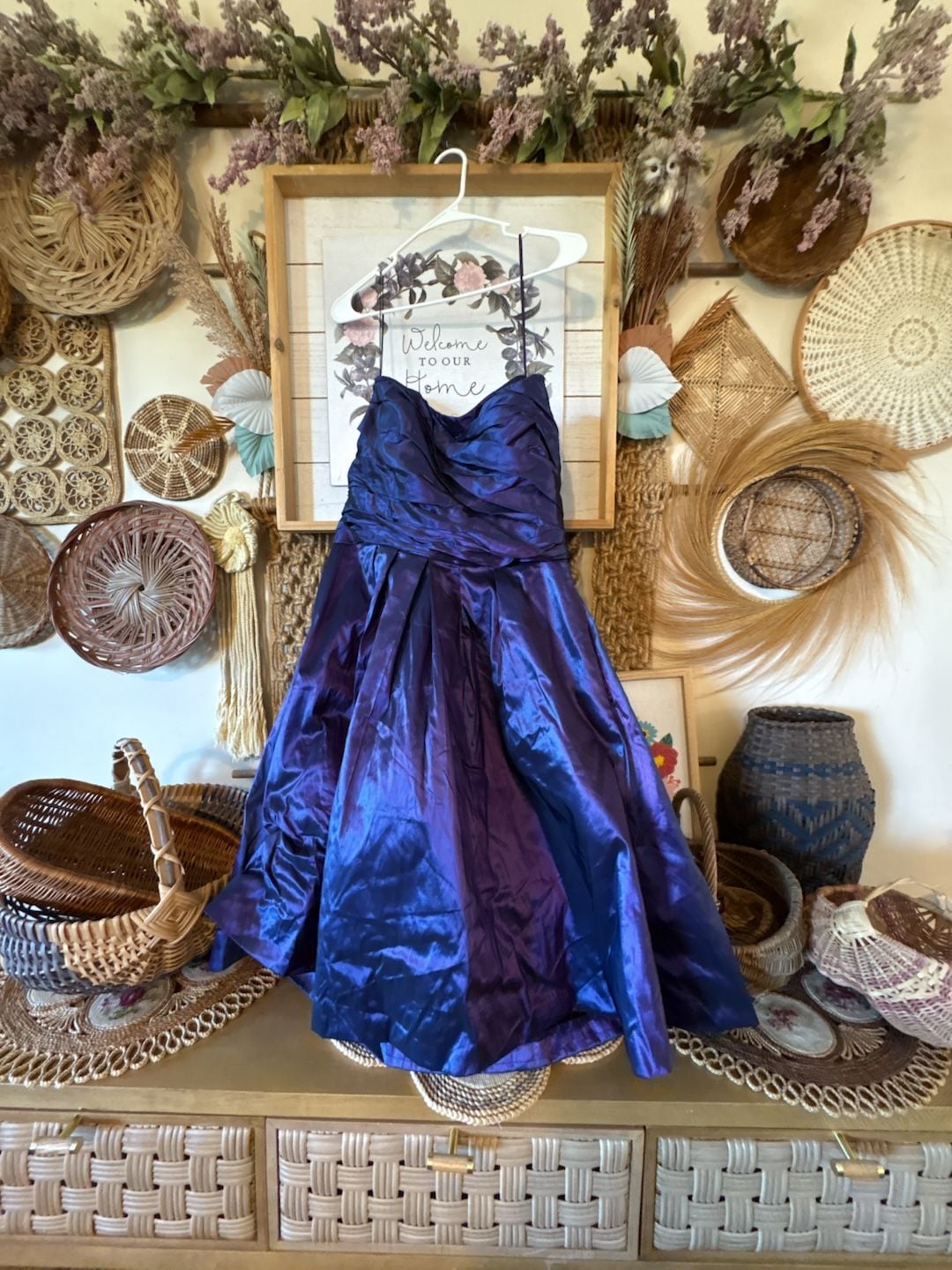 Theia Strapless Prom Dress Size 14 Blue Iridescent Silk 2