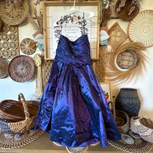 Theia Strapless Prom Dress Size 14 Blue Iridescent Silk