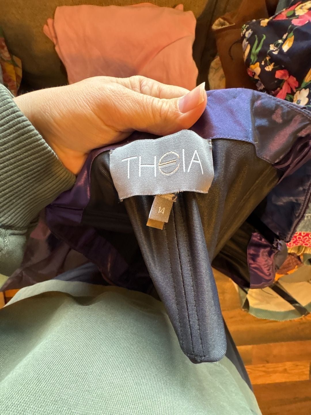 Theia Strapless Prom Dress Size 14 Blue Iridescent Silk 3