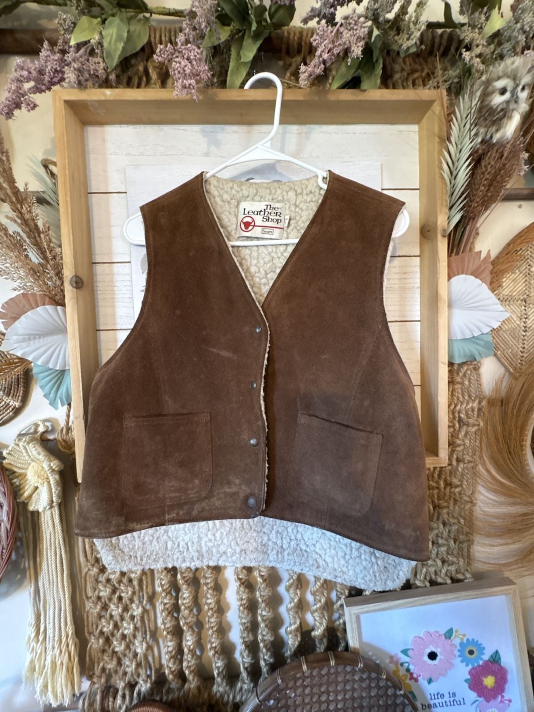 Sears The Leather Shop Suede Sherpa Vest Size L Brown 2
