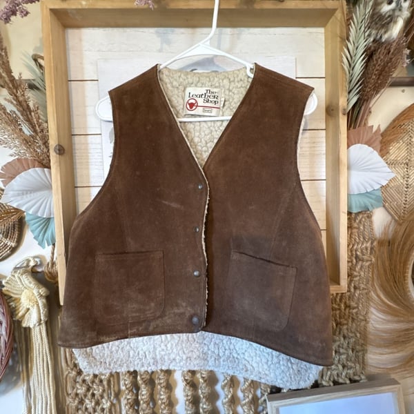 Sears The Leather Shop Suede Sherpa Vest Size L Brown
