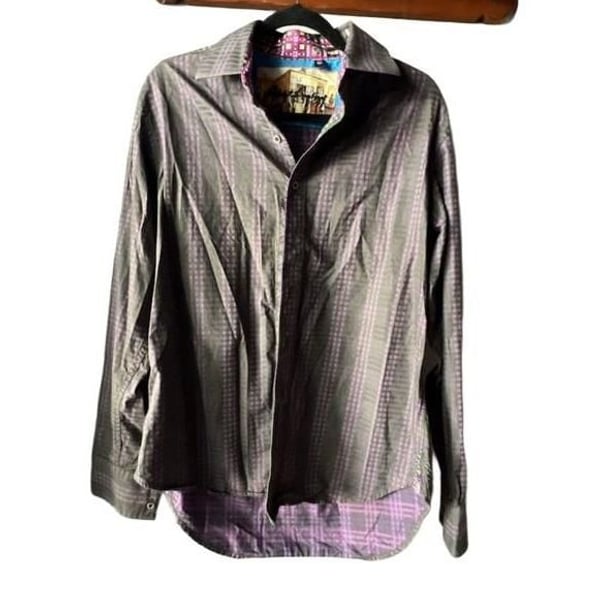 Robert Graham Button Down Shirt Size L Purple Plaid