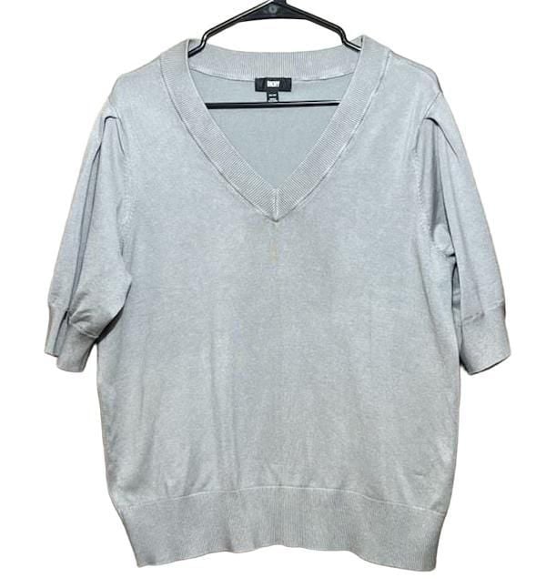DKNY Short Sleeve V-Neck Sweater Size XXL Sage Green Knit Pullover 2