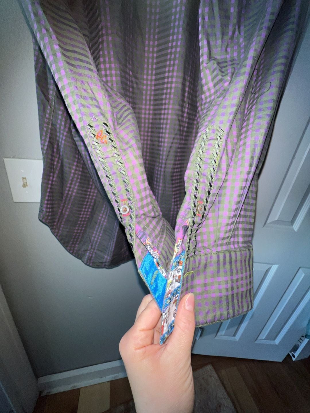 Robert Graham Button Down Shirt Size L Purple Plaid 7