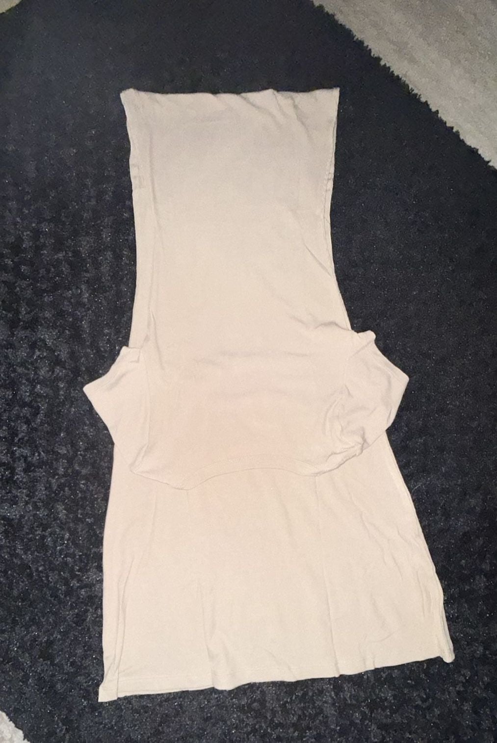 REORIA Ribbed Short Sleeve Midi Dress Size S Beige Scoop Neck 3