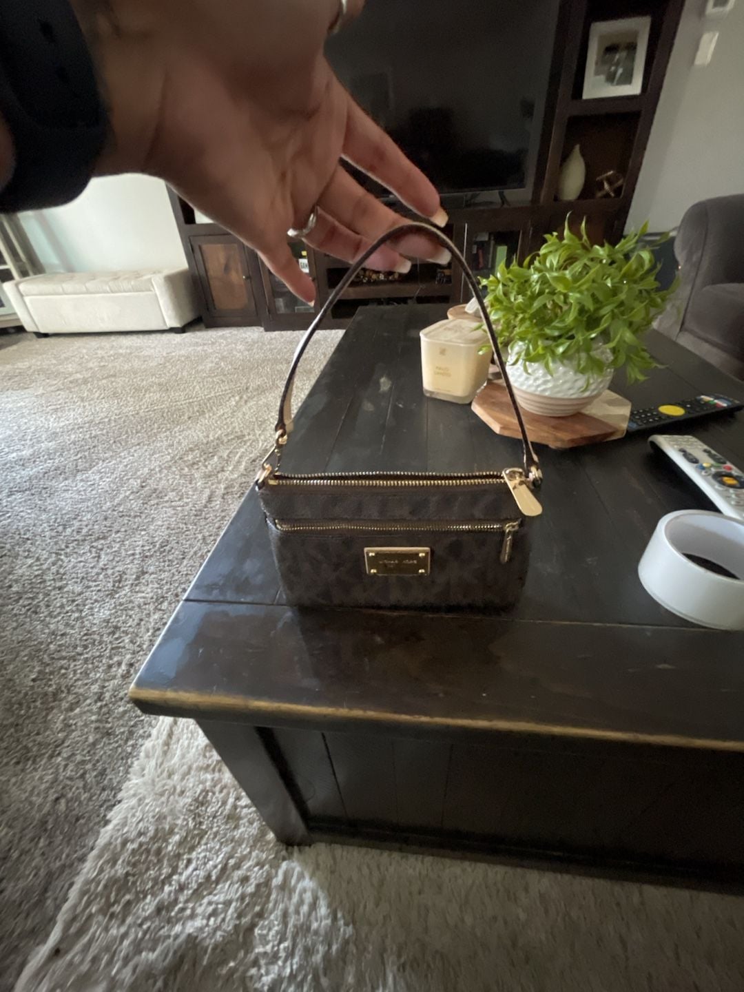 Michael Kors Jet Set Signature Brown Logo Wristlet 12