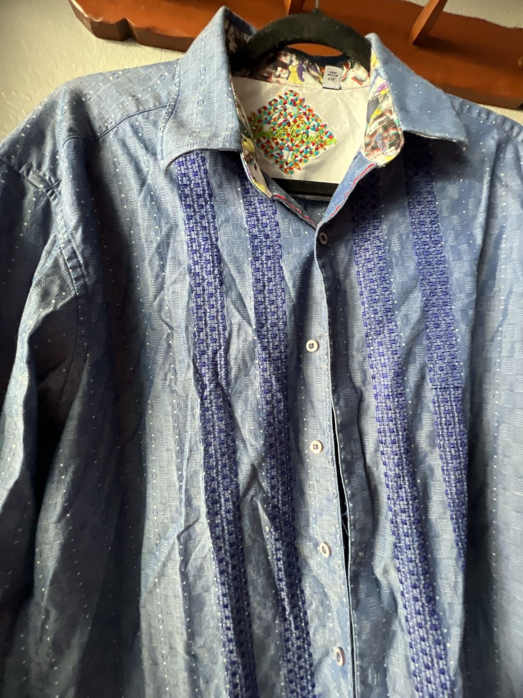 Robert Graham Dress Shirt Size L Blue Long Sleeve 4