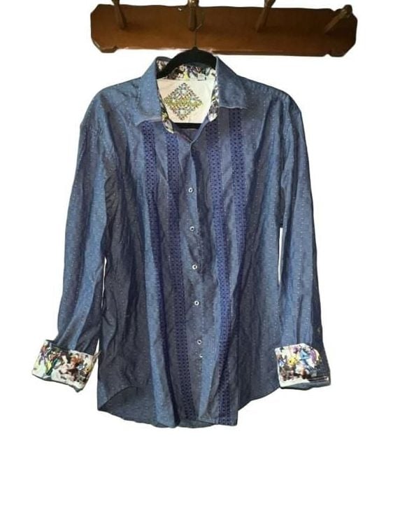 Robert Graham Dress Shirt Size L Blue Long Sleeve 2