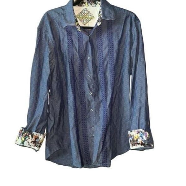 Robert Graham Dress Shirt Size L Blue Long Sleeve