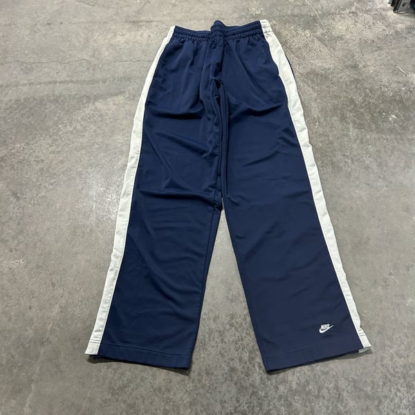 Nike Track Pants Size L Navy Blue White Stripe Open Hem Vintage