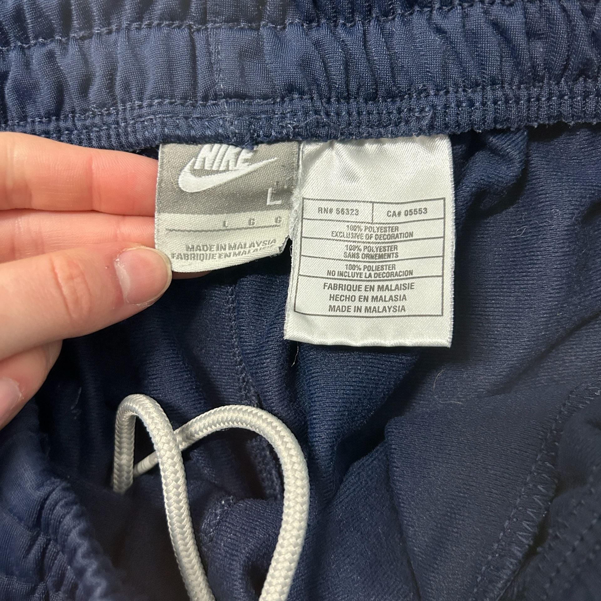 Nike Track Pants Size L Navy Blue White Stripe Open Hem Vintage 4