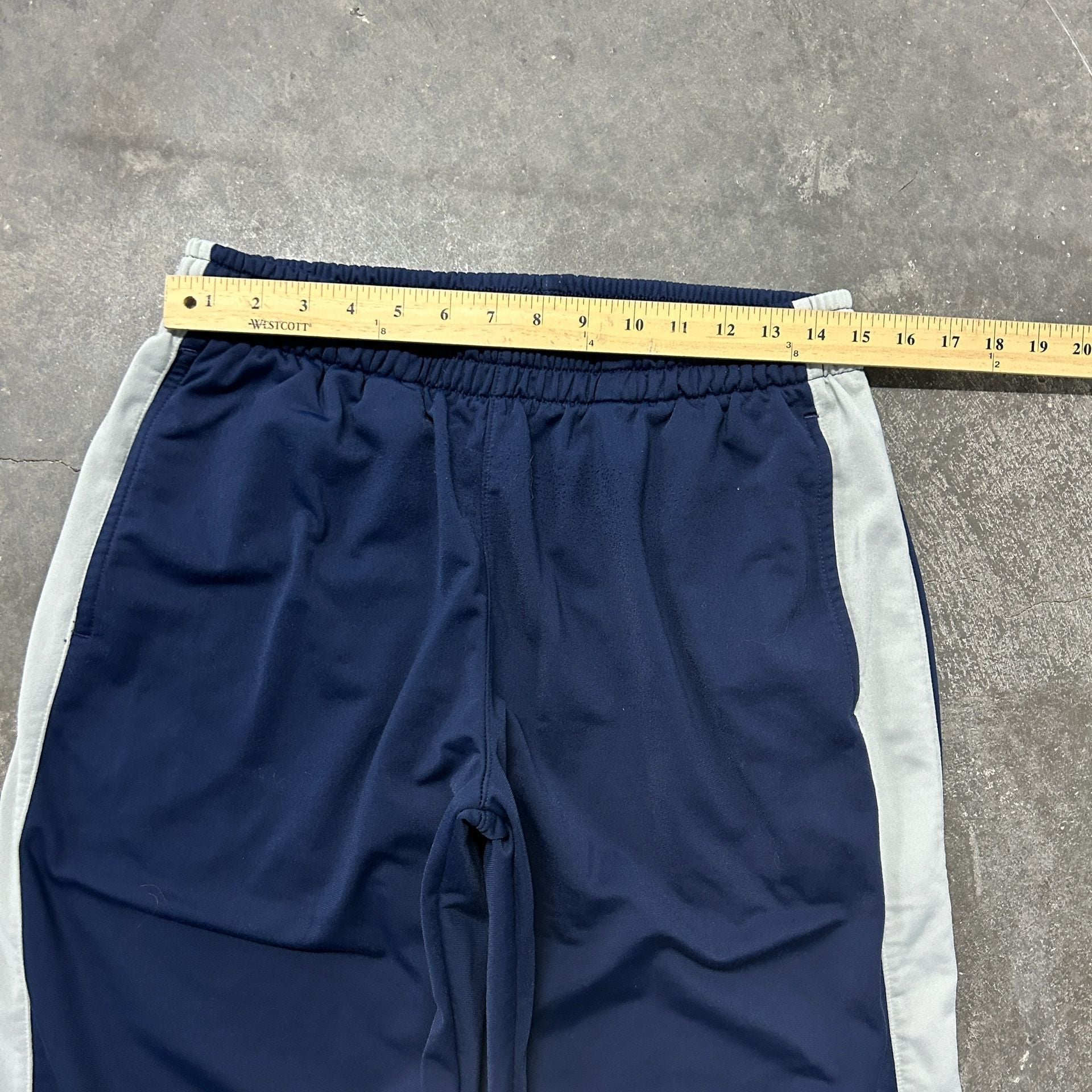 Nike Track Pants Size L Navy Blue White Stripe Open Hem Vintage 5
