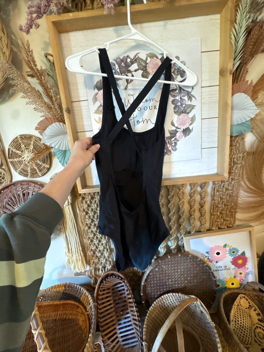 Quince One-Piece Swimsuit Size M Black Criss Cross 3